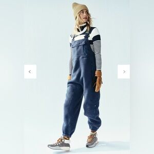 Free People Hit the Slopes Salopette Fleece Sherpa Overalls Blue Large